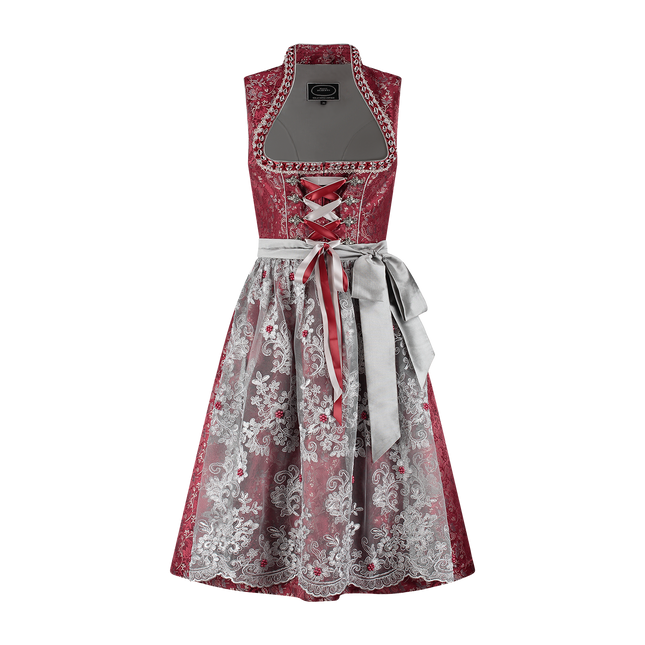 Dirndl Rojo Burdeos Vestido Oktoberfest Señoras Encaje 2 piezas