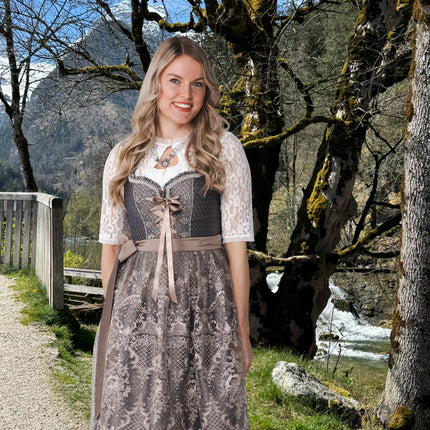 Vestido Dirndl Marrón Oktoberfest Mujer Flores 2 piezas