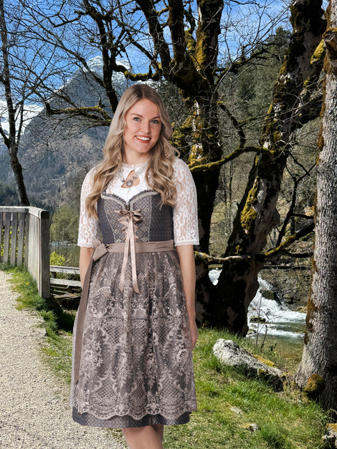 Vestido Dirndl Marrón Oktoberfest Mujer Flores 2 piezas
