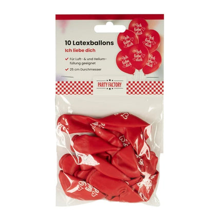 Globos rojos «Ich Liebe Dich», 30 cm, 10 unidades