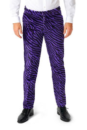 Disfraz de pimp para hombre, morado, estampado de cebra, de 3 piezas