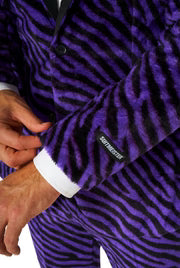 Disfraz de pimp para hombre, morado, estampado de cebra, de 3 piezas