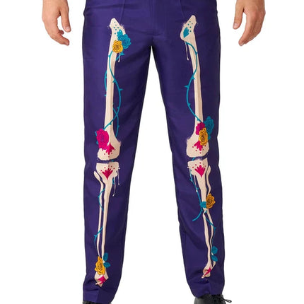 Disfraz de calavera de azúcar para hombre, morado, de 3 piezas