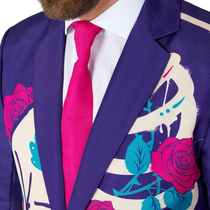 Disfraz de calavera de azúcar para hombre, morado, de 3 piezas