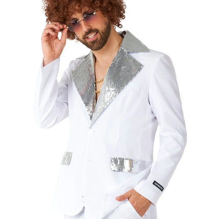 Disfraz de discoteca para hombre, blanco, de 2 piezas
