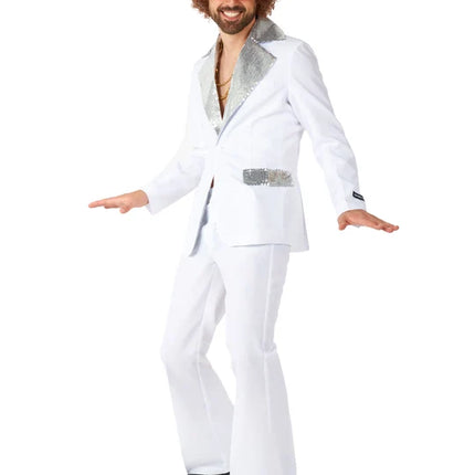 Disfraz de discoteca para hombre, blanco, de 2 piezas
