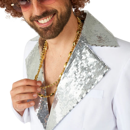 Disfraz de discoteca para hombre, blanco, de 2 piezas