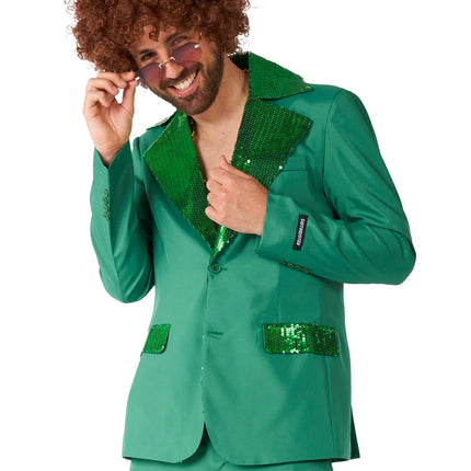 Disfraz de discoteca para hombre, verde, de 2 piezas