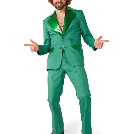 Disfraz de discoteca para hombre, verde, de 2 piezas