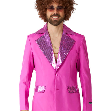 Disfraz de discoteca para hombre, rosa, de 2 piezas