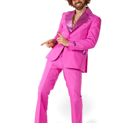 Disfraz de discoteca para hombre, rosa, de 2 piezas