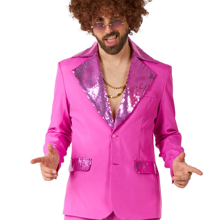 Disfraz de discoteca para hombre, rosa, de 2 piezas