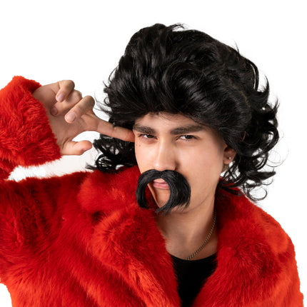 Peluca Negra Con Bigote
