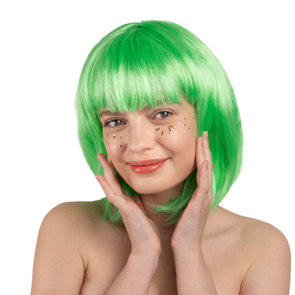 Peluca Bob Verde Neón Con Flequillo