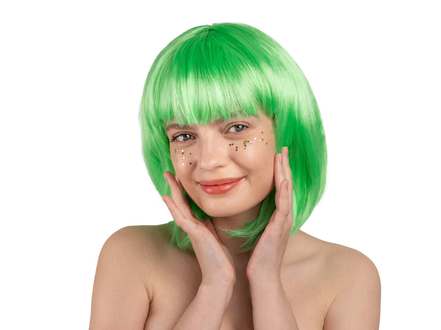 Peluca Bob Verde Neón Con Flequillo