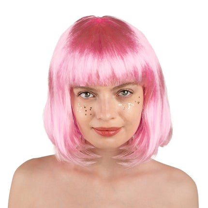 Peluca Bob Rosa Con Flequillo