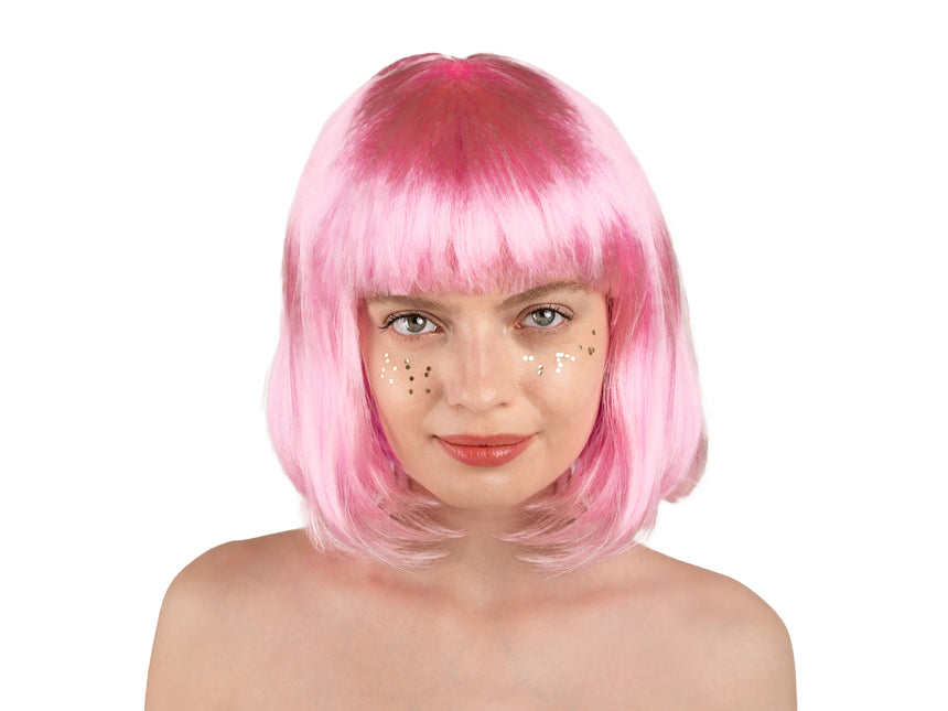Peluca Bob Rosa Con Flequillo