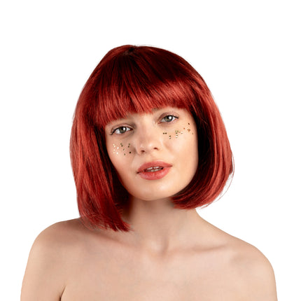 Peluca Bob Roja Con Flequillo
