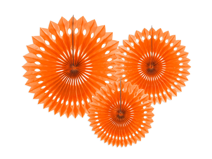 Abanicos de Papel Naranja 25cm 3pcs