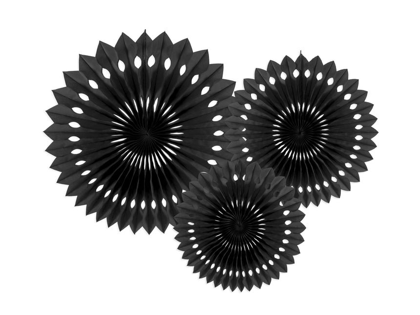 Abanicos de Papel Negro 20cm 3pcs