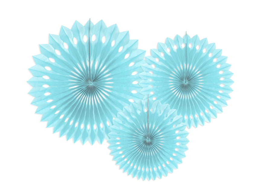 Abanicos de Papel Azul Claro 20cm 3pcs
