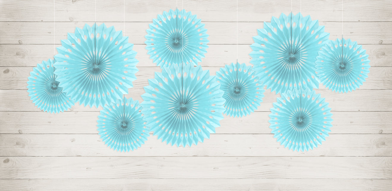 Abanicos de Papel Azul Claro 20cm 3pcs