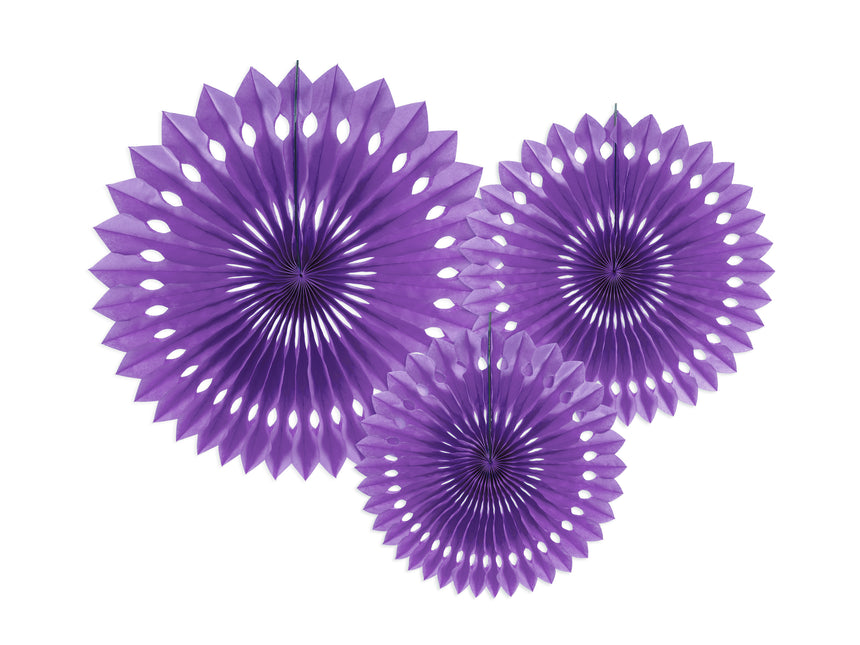 Abanicos de Papel Morados 20cm 3pcs