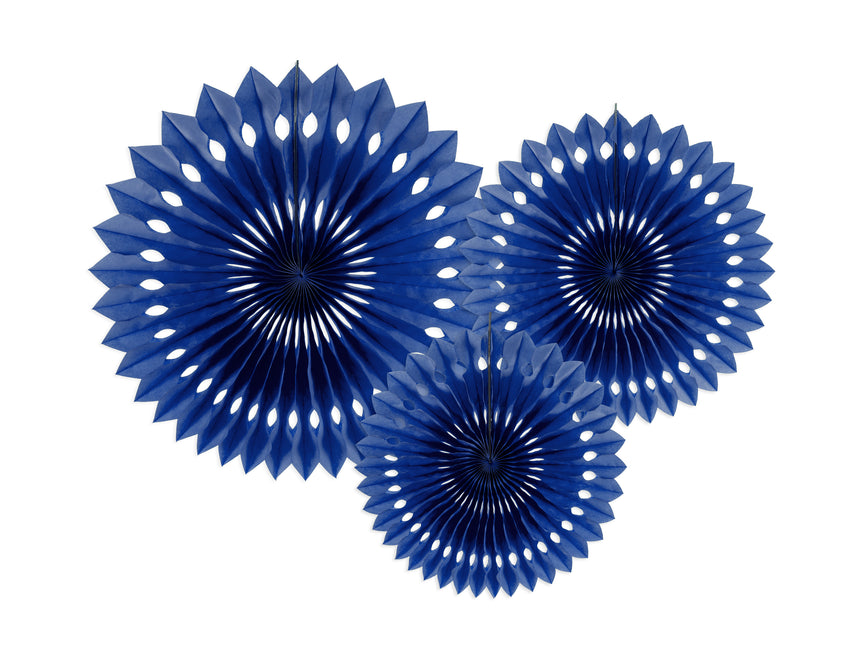 Abanicos de Papel Azul Oscuro 20cm 3pcs