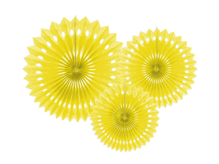 Abanicos de Papel Amarillos 20cm 3pcs