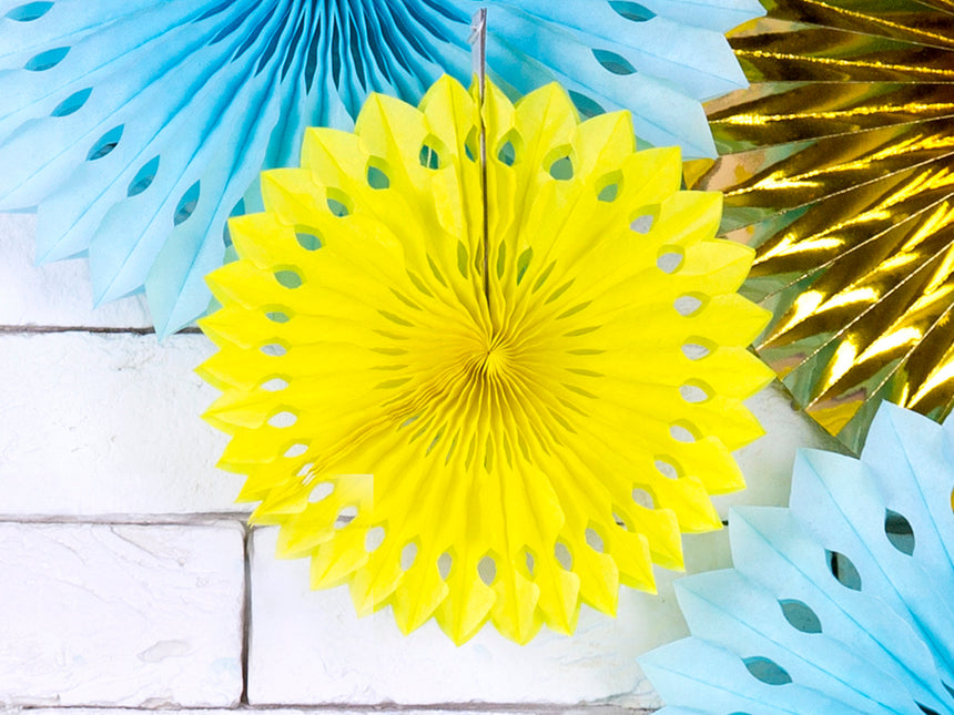 Abanicos de Papel Amarillos 20cm 3pcs