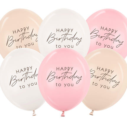 Globos Feliz Cumpleaños Rosa Blanco Crema 30cm 50pcs