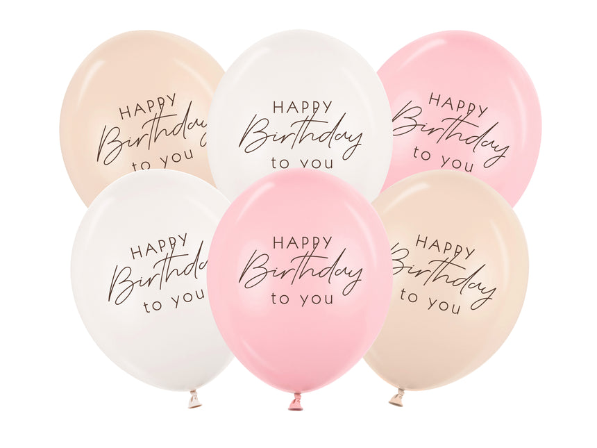 Globos Feliz Cumpleaños Rosa Blanco Crema 30cm 50pcs