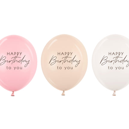 Globos Feliz Cumpleaños Rosa Blanco Crema 30cm 50pcs