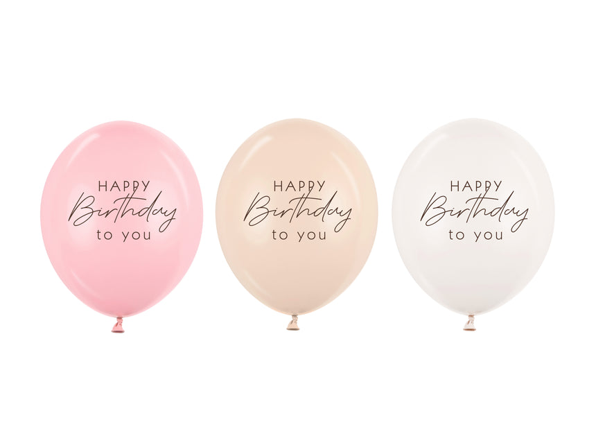 Globos Feliz Cumpleaños Rosa Blanco Crema 30cm 50pcs
