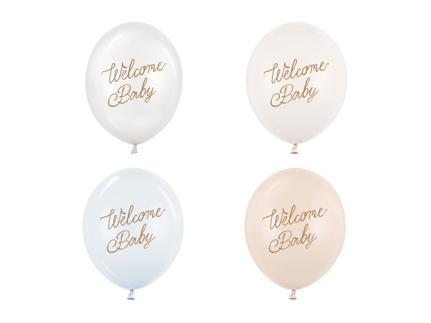 Globos Hello Baby Azul Blanco 30cm 50pcs