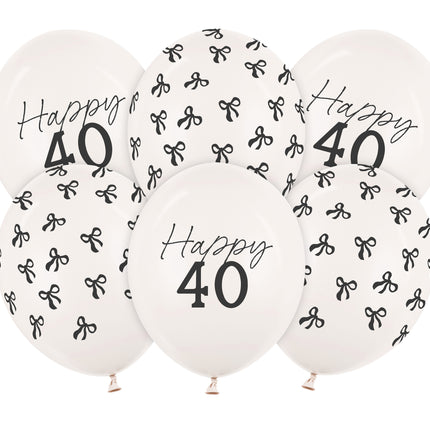 40 Años Globos Negro Blanco Lazo 30cm 6pcs