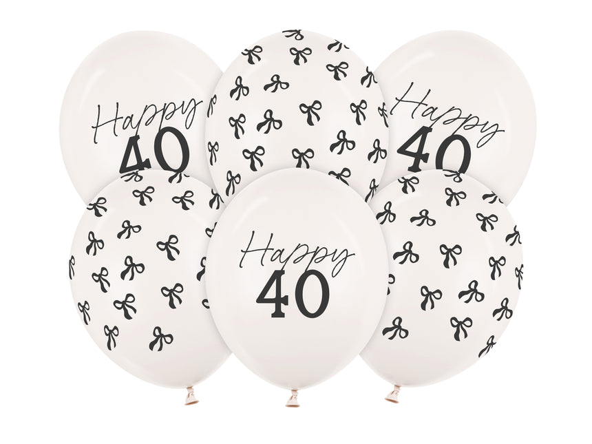40 Años Globos Negro Blanco Lazo 30cm 6pcs