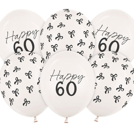 60 Años Globos Negro Blanco Lazo 30cm 6pcs