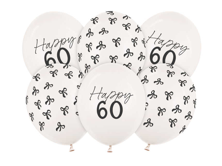 60 Años Globos Negro Blanco Lazo 30cm 6pcs