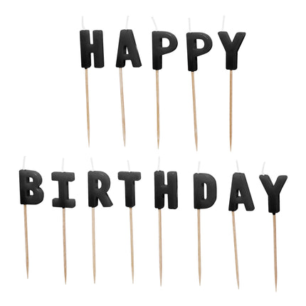 Velas de cumpleaños Happy Birthday, 2,5 cm, negras
