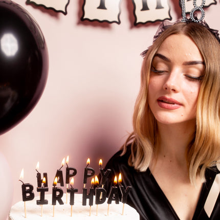 Velas de cumpleaños Happy Birthday, 2,5 cm, negras