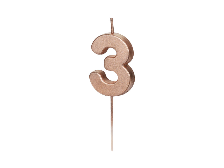 Vela 3 Años Oro Rosa 9cm