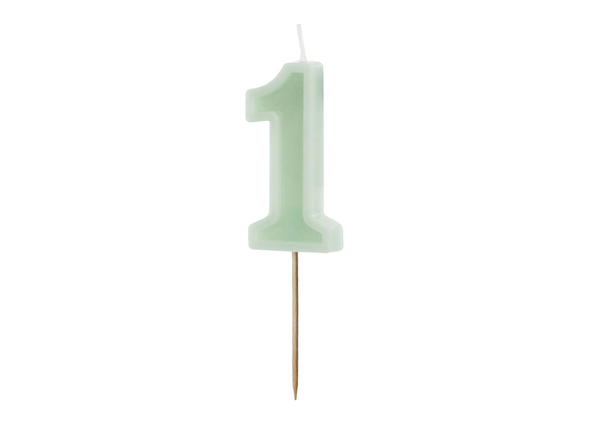 Vela 1 Año Verde Menta 10cm