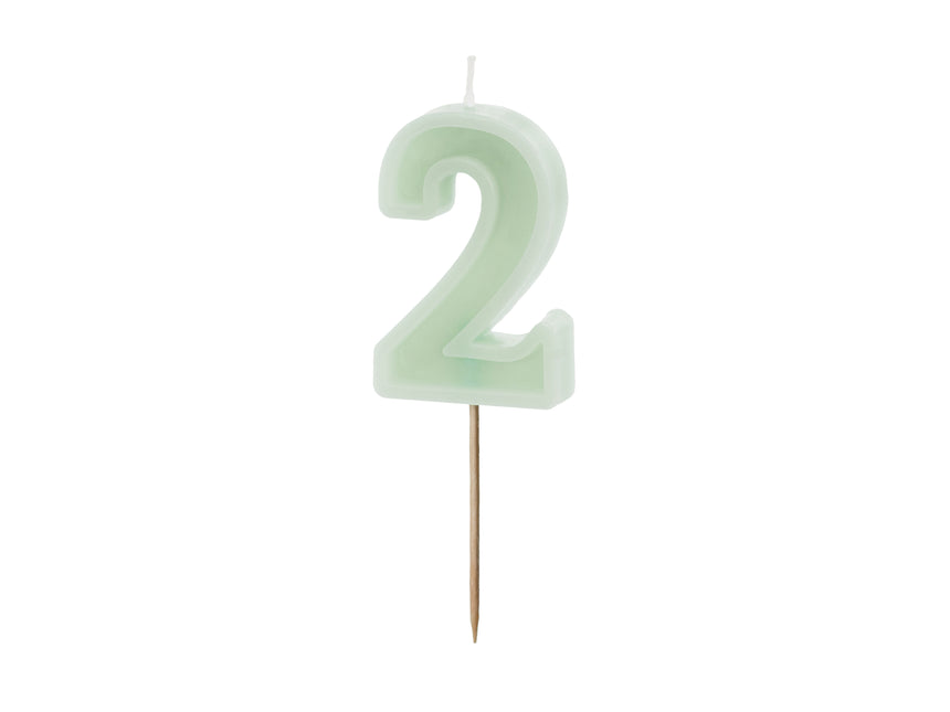 Vela 2 Años Verde Menta 10cm