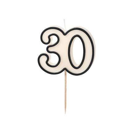 Vela 30 Años Negro Blanco 5,5cm