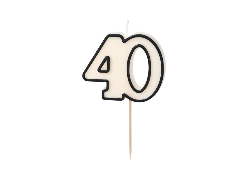 Vela 40 Años Negro Blanco 5,5cm