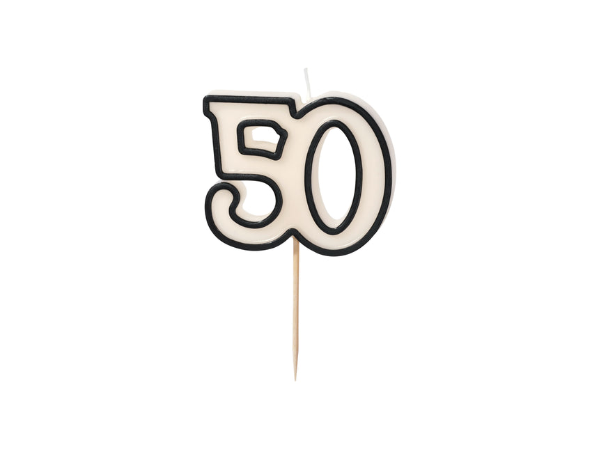 Vela 50 Años Negro Blanco 5,5cm