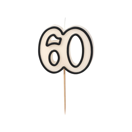 Vela 60 Años Negro Blanco 5,5cm