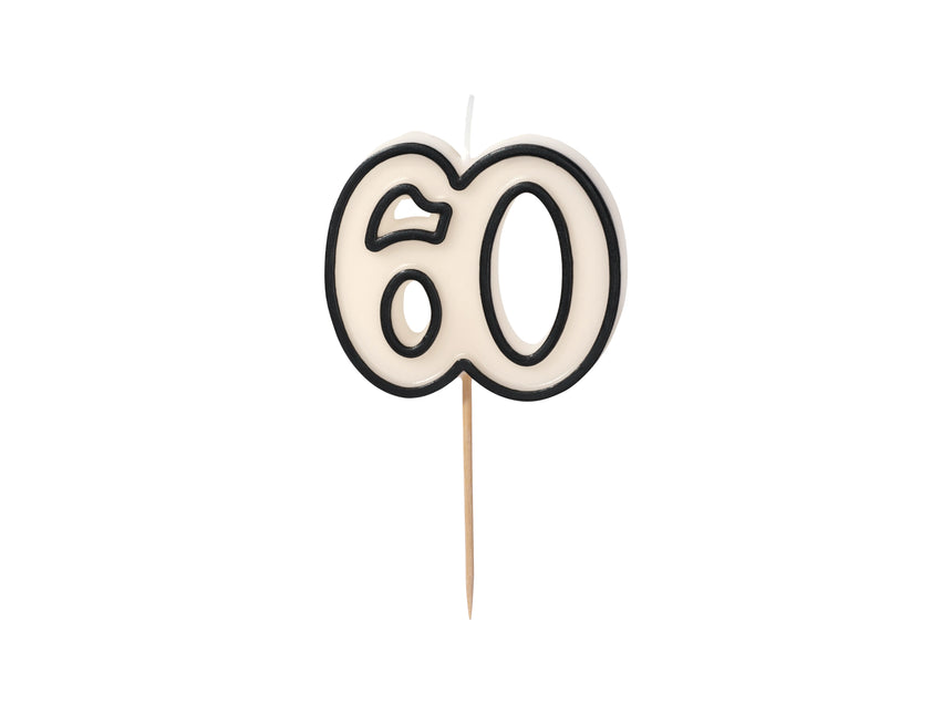 Vela 60 Años Negro Blanco 5,5cm