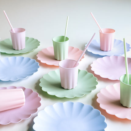 Pajitas rosas de plástico 23cm 12ud
